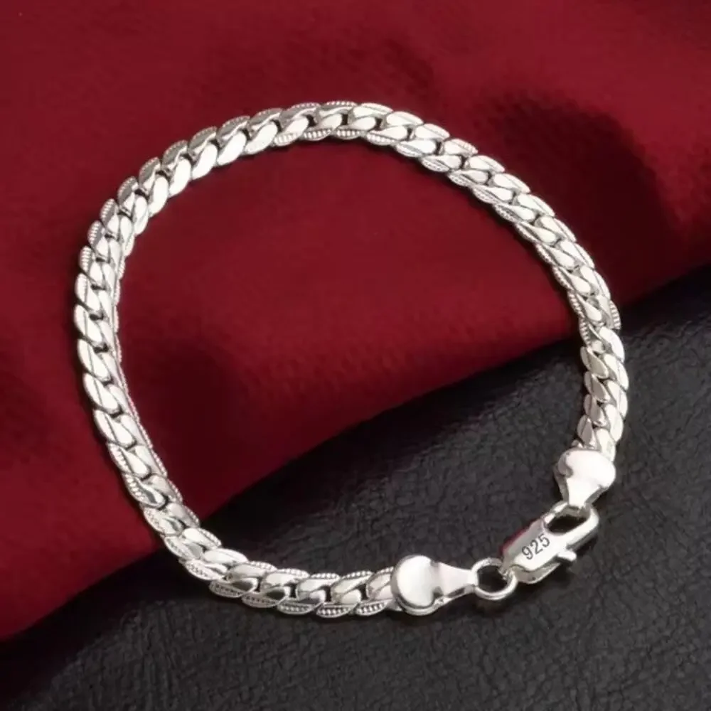 925 Silver Bracelet Cuban Snake Chain Vintage Fashion Birthday Anniversary Gift